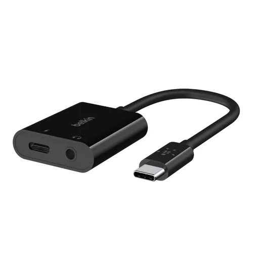 Belkin Adapter RockStar 3.5mm Audio + USB-C Charge Schwarz - Zubehörtyp Mobiltelefone: Adapter - Detailfarbe: Schwarz