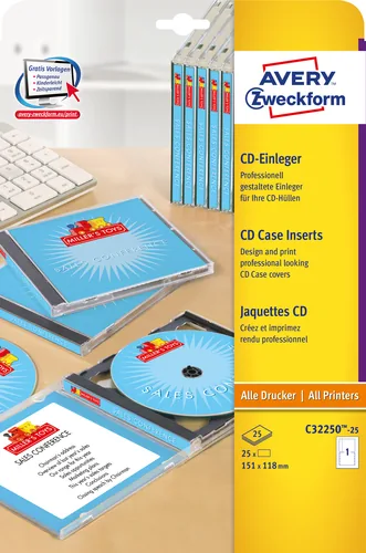 AVERY ZWECKFORM CD-Einleger 151x118mm C32250-25 A4 25 Stk.