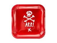 Partydeco Einwegteller Piraten 20 x 20 cm, 6 Stück, Rot - Produkttyp: Einwegteller - Materialtyp: Papier - Material: Pappe - Detailfarbe: Rot