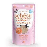 Schesir Nassfutter Baby Mousse Lachs und Huhn, 70 g - Tierbedürfnis: Kein besonderes Bedürfnis - Geschmacksrichtung: Fisch - Geflügel - Zertifikate: Keine Zertifizierung - Fleischsorte: Huhn - Lachs - Packungsgrösse: 70 g - Futtereigenschaft: Getreidefrei