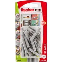 Fischer Universaldübel  UX 6 x 35 R mit Rand, 20 Stück - Bohrdurchmesser: 6 mm - Länge: 35 mm - Verpackungseinheit: 20 Stück - Für Material: Vollziegel - Naturstein - Spanplatten - Gipsfaserplatten - Gipskarton - Beton - Kalksand - Set: Nein