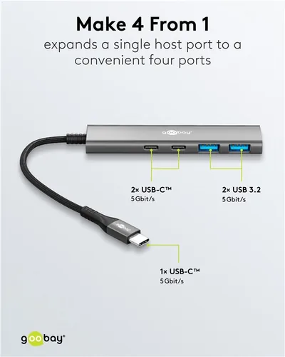 Slim 4-Port USB-C auf USB-C/USB-A 5 Gbit/s (grau)