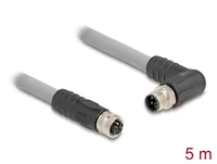 Delock M12 Kabel L-kodiert 5 Pin Stecker rechts gewinkelt zu Buchse gerade PUR schleppkettentauglich 5 m grau