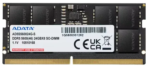 ADATA SO-DDR5-RAM AD5S560024G-S 5600 MHz 1x 24 GB - Arbeitsspeicher Bauform: SO-DIMM - Arbeitsspeicher-Typ: DDR5 - Arbeitsspeicher Geschwindigkeit: 5600 MHz - Arbeitsspeicher Pins: 262 - Fehlerkorrektur: ECC - Anzahl Speichermodule: 1