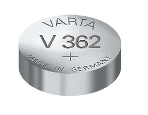 Varta Knopfzelle V362 / SR58 , 1 Stück - Gewicht: 0.39 g - Verpackungseinheit: 1 Stück - Chemisches System: Silberoxid - Batterietyp Bauform: SR58 / V362 / 362 / 361 / 532 / SR721W / SR721SW / D362 - Anwendung: Uhrenbatterien - Spannung: 1.55 V