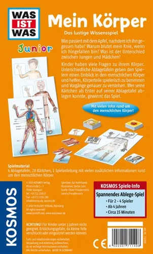 Kosmos Kinderspiel Was ist Was Junior: Mein Körper - Sprache: Deutsch - Kategorie: Quiz- & Wissensspiel - Lernspiel - Altersempfehlung ab: 4 Jahren - Spieldauer: 15 min - Min. Anzahl Spieler: 2 - Max. Anzahl Spieler: 4