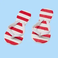 HobbyFun Mini-Utensilien Flip-Flops Rot gestreift - Detailfarbe: Rot - Weiss - Material: Holz - Stoff - Verpackungseinheit: 2 Stück - Motiv: Schuh - Anlass: Basteln