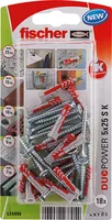 Fischer Dübel DUOPOWER 5 x 25 S, 18 Stück - Bohrdurchmesser: 5 mm - Länge: 25 mm - Verpackungseinheit: 18 Stück - Für Material: Gipsfaserplatten - Beton - Vollziegel - Kalksand - Gipskarton - Gips - Naturstein - Spanplatten - Set: Ja