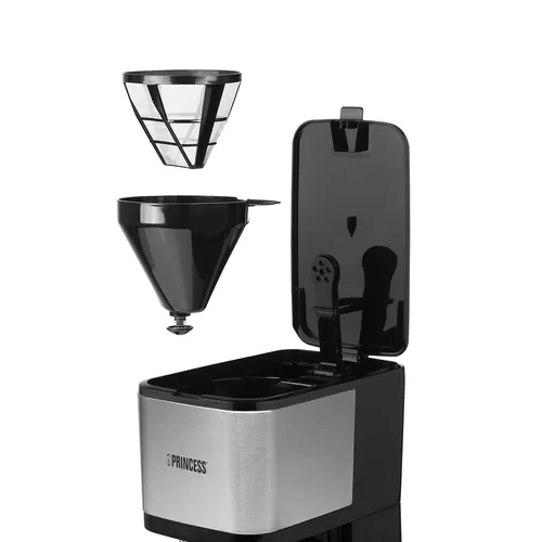 Princess Filterkaffeemaschine Compact 12 Schwarz/Silber - Detailfarbe: Schwarz - Silber - Anzahl Tassen: 12 - Ausstattung: Anti-Rutsch-Füsse - Anti-Tropfsystem - Herausnehmbarer Filter - Kaffeekannenfunktion