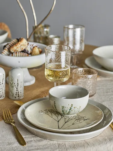 Bloomingville Speise-Service Bea 12-teilig, Nature - Material: Steingut - Teller Typ: Speise-Service - Detailfarbe: Nature - Form: Rund