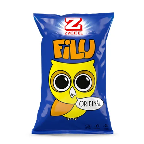 Zweifel Chips Filu Original 75 g - Produkttyp: Nature Chips - Nährwertangabe pro: 100 g - Energiegehalt (in kj): 2079 KJ - Energiegehalt (in kcal): 497 Kcal - Fett: 25 g - Gesättigte Fettsäuren: 1.5 g