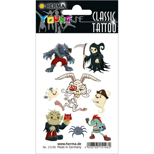 Herma Stickers Tattoos Classic Zombies, 1 Stück - Verpackungseinheit: 1 Stück - Detailfarbe: Mehrfarbig - Dekotyp: Tattoos