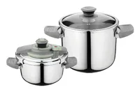 BergHOFF Kochtopf-Set Leo Vita 4-teilig, 22 cm - Material: Edelstahl 18/10 - Topfart: Kochtopf-Set - Kompatible Kochfelder: Gas - Halogen - Induktion - Elektro - Antihaftbeschichtung: Nein - Detailfarbe: Silber - Spülmaschinenfest: Nein