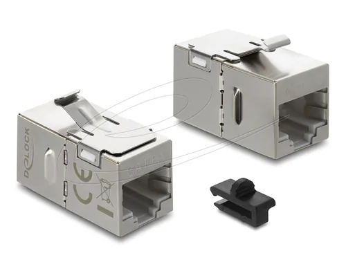 Delock Keystone-Modul Kupplung RJ45 Buchse zu Buchse geschirmt - Modultyp: Keystone - Anschluss Front: Buchse RJ-45 - Anschluss Rück: Buchse RJ-45 - Medientyp: Netzwerk - Schirmung: Ja - Detailfarbe: Silber