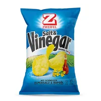 Zweifel Chips Original Salt & Vinegar 175 g - Produkttyp: Nacho & Spezialitäten Chips - Nährwertangabe pro: 100 g - Energiegehalt (in kj): 2180 KJ - Energiegehalt (in kcal): 523 Kcal - Fett: 33 g - Gesättigte Fettsäuren: 2 g