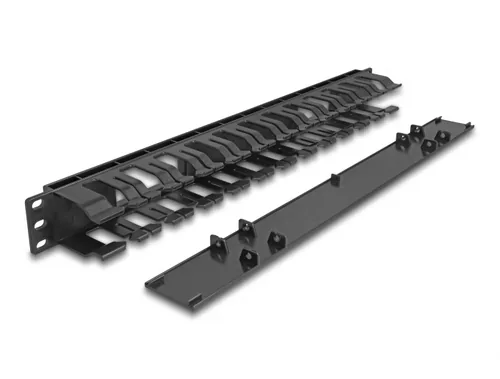 DeLOCK 19″ Cable Management Routing Panel with 2 openings 1U black plastic