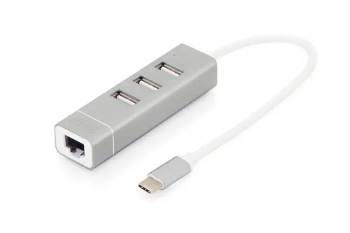 Digitus USB Type-CTM 3-Port Hub + Fast Ethernet LAN Adapter