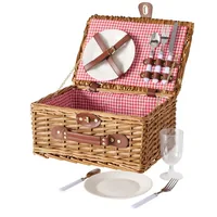 Boltze Picknickkorb Darcel 11-teilig - Material: Holz - Leder - Weide - Detailfarbe: Nature - Rot - Länge: 38 cm - Anzahl Teile: 11 Teile - Breite: 28 cm - Höhe: 19 cm
