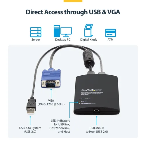 StarTech KVM Console to Laptop USB 2.0 Portable Crash Cart Adapter with File Transfer & Video Capture - Portable KVM Console