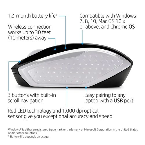 HP Wireless 200 mouse Ufficio Ambidestro RF Wireless Ottico 1000 DPI