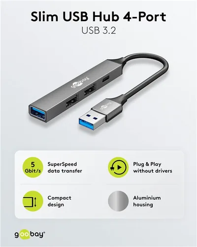 Slim 4-Port USB-Hub, USB-A auf USB-C/USB-A, USB 3.2 Gen 1