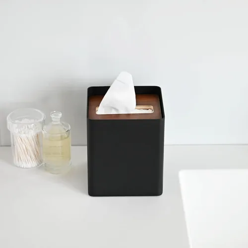Yamazaki Kosmetiktuchbox Rin Schwarz - Befestigung: Keine - Detailfarbe: Schwarz - Wandmontage: Nein - Utensilienhalter Typ: Papiertuchspender - Detailmaterial: Metall - Sperrholz - Grundmaterial: Holz - Metall