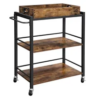 VASAGLE Bartrolley mit Tablett 65 x 86 cm, Schwarz/Braun - Tiefe: 40 cm - Breite: 65 cm - Höhe: 86 cm - Detailmaterial: Holz - Metall - Grundmaterial: Holz - Metall