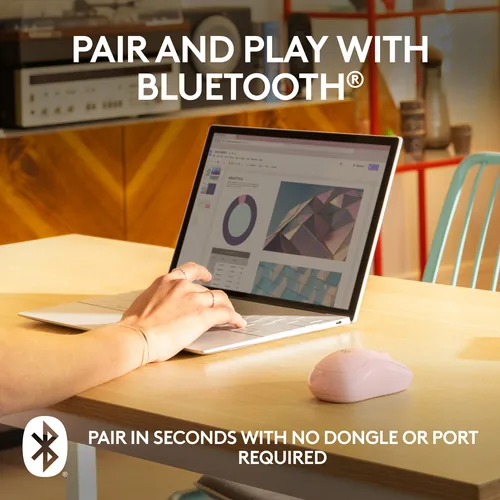 Logitech Maus M240 Silent Bluetooth - Maus-Typ: Mobile - Maus Features: Silent-Tasten - Scrollrad - Bedienungsseite: Universal - Detailfarbe: Pink - Rosa - Verbindungsart: Kabellos - Schnittstelle: Bluetooth