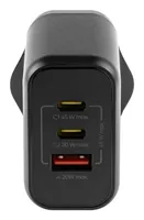 onit USB-Wandladegerät Triple 2C1A 45 W GaN Schwarz - Ladeport Output: 1x USB-C 20W - 1x USB-C 45W - 1x USB-A 20W - Detailfarbe: Schwarz - USB Ladeanschluss: 3