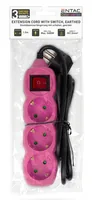 Entac Steckdosenleiste 3fach 1,5m Schalter pink