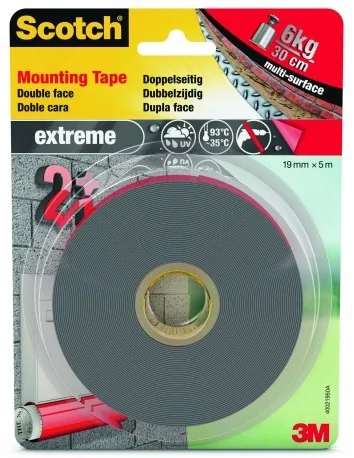 3M Extreme Aussenmontageband 19 mm x 5 m, Schwarz - Breite: 19 mm - Länge: 5 m - Verpackungseinheit: 1 Stück - Detailfarbe: Schwarz - Klebehaftung: Beidseitig - Art: Montageband