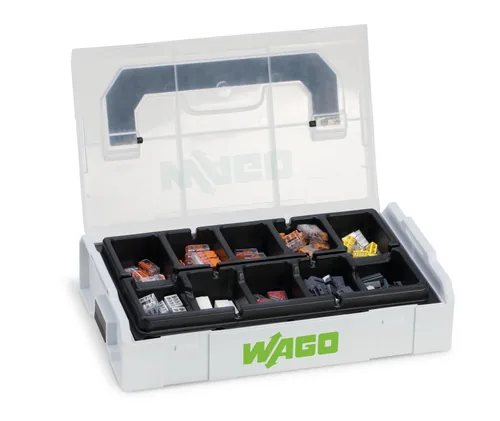 WAGO Verbindungsklemme Set L-BOXX Mini Serie 221+2273+773+224+243 - Schutzklasse: IP20 - Verwendung Klemmen: Drähte + Litzen - Verpackungseinheit: 166 Stück - Detailfarbe: Grau - Gelb - Rot - Transparent - Orange - Schwarz - Eigenschaften Hausinstallation