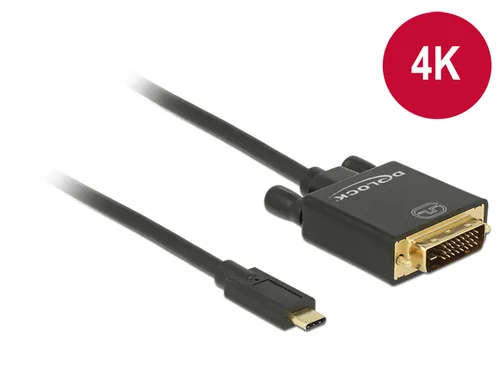 DeLOCK 2m, USB-C/DVI 24+1 USB graphics adapter 3840 x 2160 pixels Black