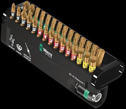 Wera Bit-Set Bit-Check 30 Diamond 1, 30-teilig - Set: Ja - Bit-Typ: Philips - Pozidriv - Torx - Innensechskant - Schlitz - Aussensechskant - Grösse: Diverse