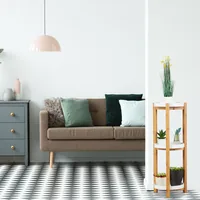 relaxdays Pflanzenständer mit 3 Etagen 30 cm, Nature/Weiss - Detailfarbe: Nature - Weiss - Detailmaterial: Mitteldichte Holzfaserplatte (MDF) - Bambus - Grundmaterial: Holz - Bambus
