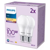 Philips Lampe LED 100W A67 E27 WW FR ND 2CT/6 EC Warmweiss (WW) - Energieeffizienzklasse EnEV 2020: E - Lampensockel: E27 - Farbtemperatur Kelvin: 2700 K - Gesamtleistung: 13 W - Dimmbar: nicht dimmbar - Zusätzliche Ausstattung: EyeComfort
