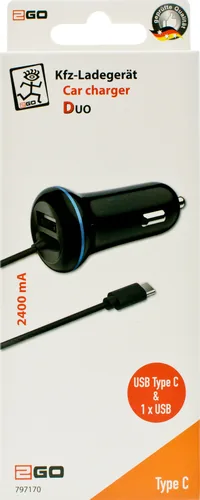 2GO USB-Kfz-Ladegerät 2400mA DUO Type C 3.1 1x USB schwarz