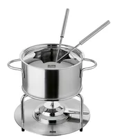 Stöckli Fleischfondue-Set Aragon Inox 9 Teile, Silber - Anzahl Personen: 6 - Materialtyp: Keramik - Material: Steingut - Betriebsart: Pastenbrenner - Kompatible Kochfelder: Induktion - Detailfarbe: Silber
