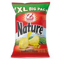Zweifel Chips Original Nature Big Pack XXL 380 g - Produkttyp: Nature Chips - Nährwertangabe pro: 100 g - Energiegehalt (in kj): 2300 - Energiegehalt (in kcal): 552 - Fett: 36 - Gesättigte Fettsäuren: 2