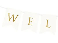 Partydeco Girlande Welcome 15 x 95 cm, Weiss/Gold - Materialtyp: Textil - Material: Textil - Detailfarbe: Weiss - Länge: 0.95 m - Motto: Hochzeit