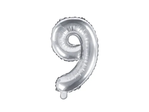 Partydeco Folienballon Zahl 9 klein 35 cm, silber, 1 Stück - Packungsgrösse: 1 Stück - Grösse: 35 cm - Motiv: Zahlen - Produkttyp: Folienballon - Material: Folie - Detailfarbe: Silber