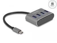 Delock USB-Hub 4 x USB 3.0 Typ-A - Stromversorgung: USB - Anzahl Ports: 4 - Detailfarbe: Schwarz - USB Standard: 3.0/3.1/3.2 Gen 1 (5 Gbps) - USB Anschluss 2 (Endgerät): USB A - USB Anschluss 1 (Quelle): USB C