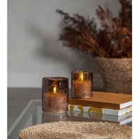 Star Trading LED-Kerze Pillar Flamme Leaf, Ø 8.5 x 10 cm, Braun - Betriebsart: Batteriebetrieb - Fernbedienung: Nein - Aussenanwendung: Nein - Höhe: 10 cm - Timerfunktion: Ja - Set: Nein