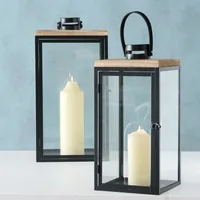 Boltze Laterne Sirio 2-teilig, Transparent/Schwarz/Braun - Detailfarbe: Braun - Schwarz - Transparent - Höhe: 43 cm - 52 cm - Detailmaterial: Glas - Holz - Metall - Grundmaterial: Glas - Metall