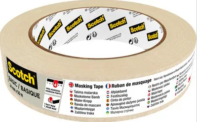 3M Scotch Abdeckband Basic 24 mm x 50 m, Beige - Breite: 24 mm - Länge: 50 m - Verpackungseinheit: 1 Stück - Detailfarbe: Beige - Klebehaftung: Stark haftend - Art: Abdeckband