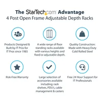 12U SERVER RACK - OPEN FRAME ADJUSTABLE DEPTH 4 POST RACK