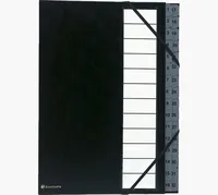 Exacompta Ordnungsmappe Ordonator A4, 32 Fächer, Schwarz - Typ: Ordnungsmappe - Ausstattung: Taben - Dehnbarer Rücken - Gummiband - Detailfarbe: Schwarz - Material: Kunstleder - Karton