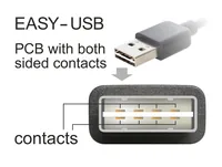Delock USB 2.0 Adapter Easy USB-A Stecker – USB-A Buchse - Detailfarbe: Schwarz - USB Standard: 2.0 (480 Mbps) - Winkelstecker: Einseitig gewinkelt - Steckertyp Seite B: USB-A Buchse - Besondere Eigenschaften: USB-A beidseitig einsteckbar - Steckertyp Sei