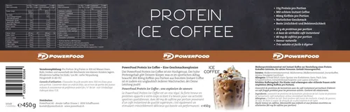PowerFood One Pulver Protein Ice Coffee Dose 450g, Ice Coffee - Produktionsland: Deutschland - Anwendungszweck: Muskelaufbau - Einnahme: Nicht relevant - Gewicht pro Einheit: 450 g - Verpackungseinheit: 1 Stück - Sportart: Fitness