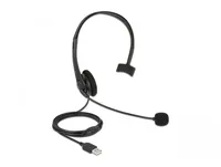 Delock Headset USB-A Mono für PC und Notebook – Ultra-Leicht - Mikrofon Eigenschaften: Wegklappbar - Verbindung zum Endgerät: USB-A - Trageform: Überkopfbügel - Trageweise: Mono - Tragestil: Überkopfbügel - Detailfarbe: Schwarz